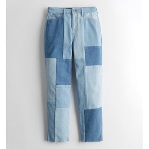 Hollister | ultra high rise raw hem patchwork mom jean
